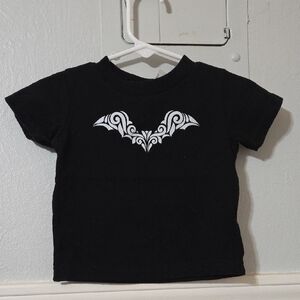 Rabbit Skins Black Tee with White Bat Design
